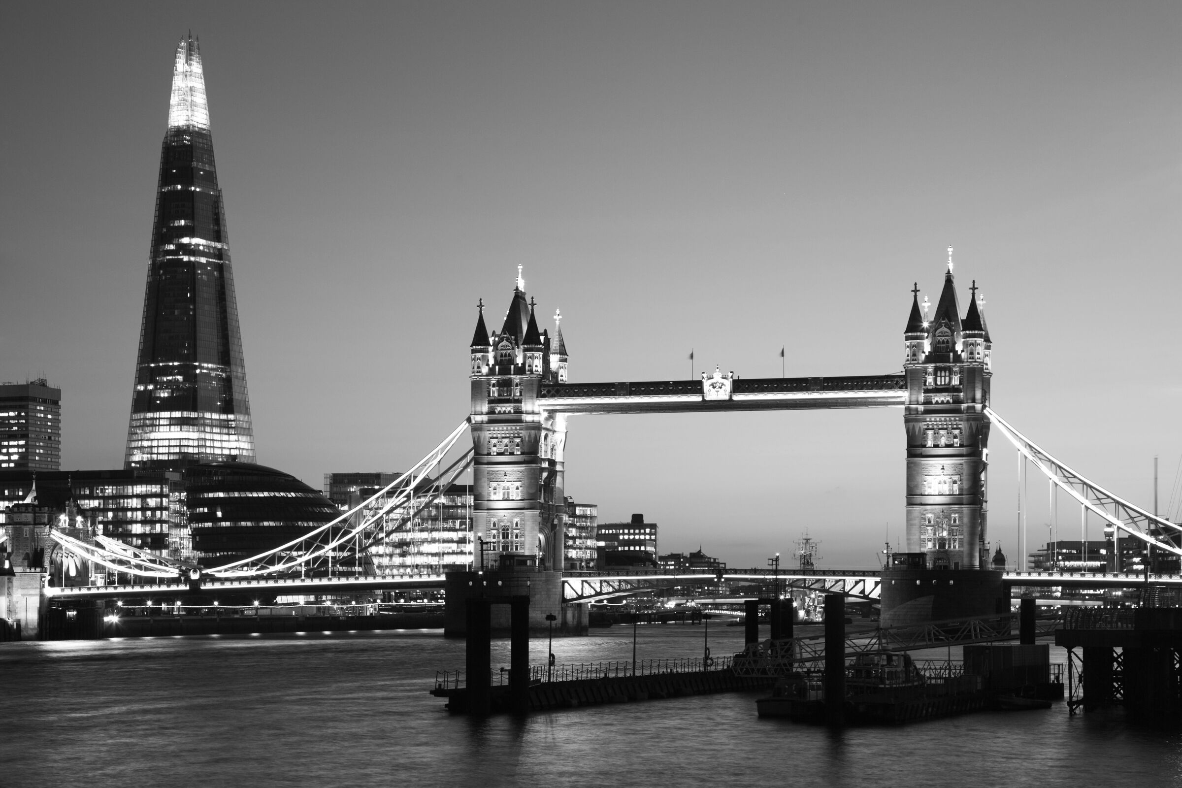 London at dusk — Tower Bridge and the Shard over the Thames